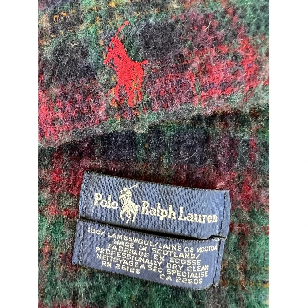 VTG Polo Ralph Lauren Men's Lambwool Plaid Scarf Red Green 58